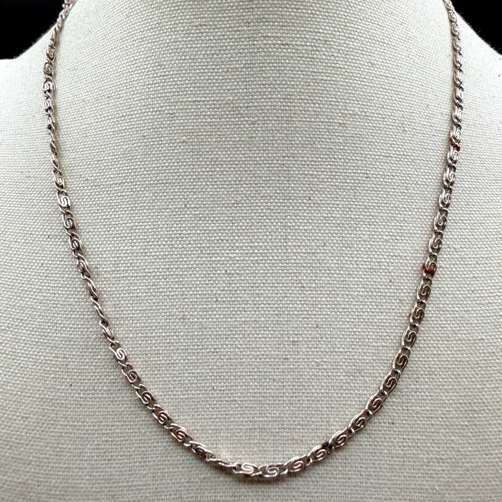 Silver Tone Byzantine Chain Necklace Greek Key Link Minimalist Layering Unisex